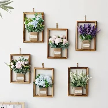 Temu Hydrangea Wall Art, Artificial Flowers Decor, Foto 3d, Framed Plants, Plant Wall Decor, Cards Flowers, Wood Photo Frame, Spring Summer Decor, Hanging Flower Wall