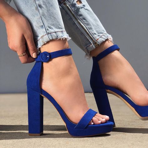 Hey Blue-tiful 💙 This One Is For You! 😍📲lolashoetique.com 🔍Searc Hak Tinggi, Blue High Heels, Fancy Shoes, Cute Heels, Combat Boot, Aesthetic Shoes, Boots Heels, Prom Shoes, Fashion Heels