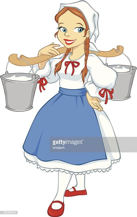 Vector Art : Milkmaid Milk Maid, Terra Cotta Pot Crafts Diy, Terra Cotta Pot Crafts, School Displays, Traditional Outfit, Vector Cartoon, Free Vector Art, Free Illustrations, Traditional Outfits