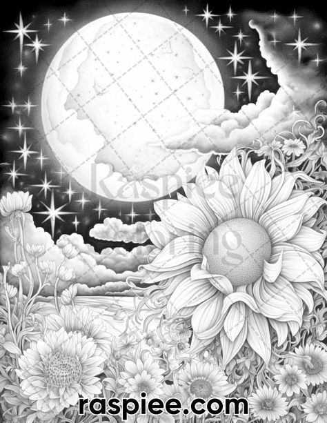 Immerse yourself in the enchanting world of moonlit blooms with our "50 Flowers Under Moonlight Grayscale Coloring Pages for Adults." This downloadable PDF coloring book is a gateway to relaxation, creativity, and a touch of magic, designed especially for grown-up coloring enthusiasts like you. Mesmerizing Moonlit Scenes: Each page in this grayscale coloring book transports you to a serene nocturnal garden, where flowers and foliage are kissed by the gentle glow of the moon. With intricate detai Grayscale Coloring Pages For Adults, Under Moonlight, Coloring Pages For Grown Ups, Bee Drawing, Grayscale Coloring Books, Grayscale Coloring Pages, Detailed Coloring Pages, Adult Coloring Book Pages, Coloring Pages For Adults