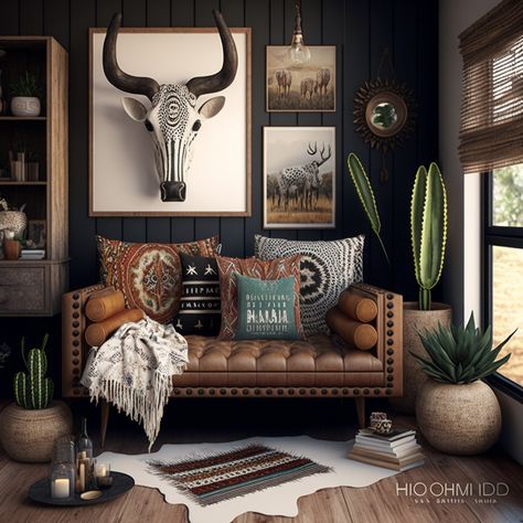 Navy Western Living Room, Dark Western Aesthetic Bedroom, Modern Western Wall Decor, Western Office Inspiration, Western Glam Living Room, Western Chic Office, Mexican Gothic Aesthetic Decor, Glam Western Decor, Goth Western Aesthetic Home