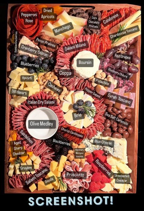 Simple Large Charcuterie Board, Charcuterie Board Anatomy, M Charcuterie Board, Charcuterie Fillers, Dipped Fruit Arrangements, Charcuterie For Men, Charcuterie Board Ideas Dips, Charcuterie Board With Labels, Meat Cheese Cracker Charcuterie Board