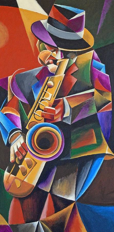 Saxophone Art, Arte Jazz, Cubist Art, Jazz Poster, Jazz Art, Retro Kunst, Cubism Art, Music Painting, Soyut Sanat Tabloları