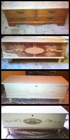 Hope Chest Makeover, Cedar Chest Redo, Painted Cedar Chest, Chests Diy, Chest Makeover, Chest Ideas, Upcycle Crafts Diy, Cedar Chest, Furniture Rehab