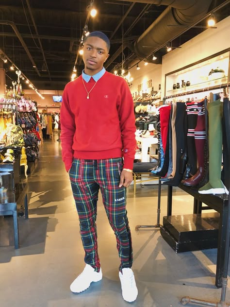 Black Guy Birthday Outfit, Classy Look Men Outfit, Black Man Christmas Outfit, Red Plaid Outfit Men, Hbcu Men Fashion, Senior Brunch Outfit Ideas Men, Men Outfits Black Guys Date Night, Date Night Guys Outfit, Black Men Valentines Day Outfit