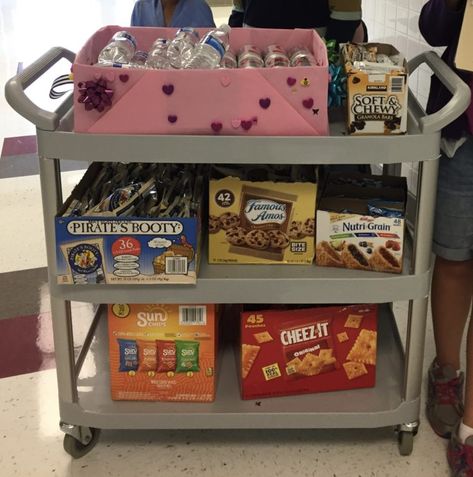 Treat Cart Community Based Instruction Staff Appreciation Snack Cart, Staff Snack Cart, Snack Cart For Teachers, Treat Cart For Teachers, Sunshine Cart For Teachers, Teacher Appreciation Cart, Sunshine Cart, Treat Cart, Community Based Instruction