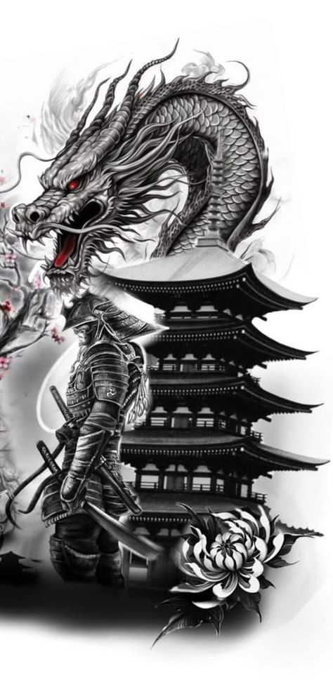 Susanoo Tattoo Japanese Mythology, Dragon Warrior Tattoo, Samurai Dragon Tattoo, Samurai And Dragon Tattoo, Japan Dragon Tattoo, Japanese Dragon Tattoo Designs, Hungarian Tattoo, Dragon Samurai, Japanese Warrior Tattoo