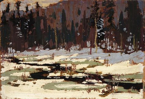 Tom Thomson, "Winter Scene," circa 1917 Group Of Seven Paintings, Tom Thomson Paintings, Tom Thomson, Vancouver Art Gallery, Emily Carr, Winter Landscape Painting, Canadian Painters, Landscape Artwork, Canadian Art