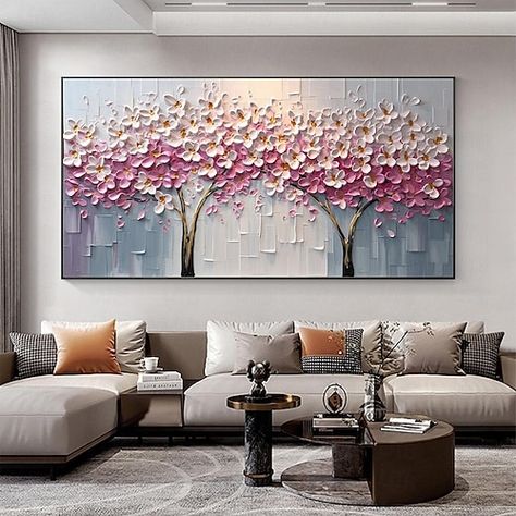 Abstract Cherry Blossom, Heart Art Painting, Cherry Blossom Wall Art, Entry Mudroom, Pink Flower Painting, Abstract Tree Painting, Decor 2024, Large Canvas Art, Garden Wall Art