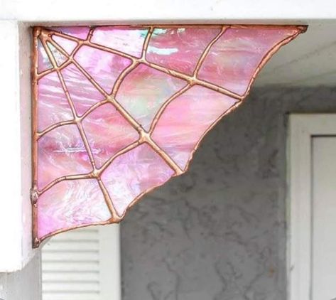 Stained Glass Gothic, Pink Spider Web, Pastel Goth Room, Goth Interior, Stained Glass Spider Web, Pastel Goth Decor, Stained Glass Spider, Pink Stained Glass, Goth Houses