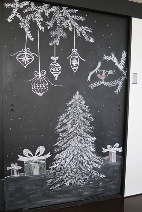 22 Best DIY Christmas Trees in 2021 - How To DIY a Christmas Tree Christmas Chalkboard Art, Ornament Illustration, Blackboard Art, Christmas Window Painting, Chalkboard Drawings, Chalkboard Lettering, Chalkboard Designs, Christmas Chalkboard, Christmas Doodles