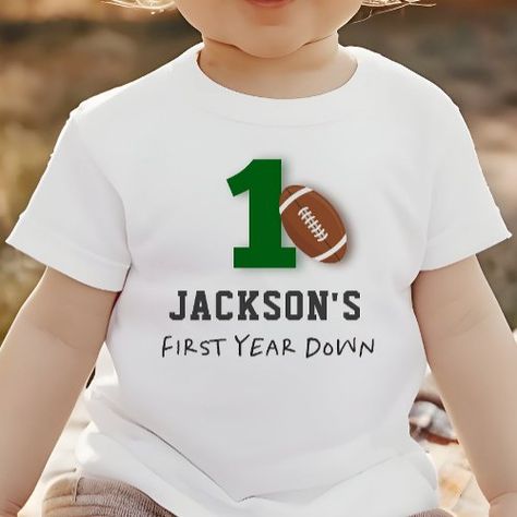 $16.45 | Football Theme First Year Down Birthday #first year down, 1st year down, boy 1st birthday, football birthday favors, game on, first birthday shirt, football birthday shirt, football tee, football thme, first year down tee First Birthday Football Theme, Birthday Football Theme, Birthday Football, Down Boy, Football Theme, Football Themes, First Birthday Shirts, 1st Year, Birthday Tee