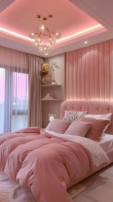 Luxury Bedroom Master Pink, Pink Rooms Ideas, Pink Home Ideas, Cute Girly Room Ideas, Small Pink Bedroom Ideas, Pink Theme Bedroom, Pink Girls Bedroom Ideas, Pink Modern Bedroom, Home Bedroom Refresh