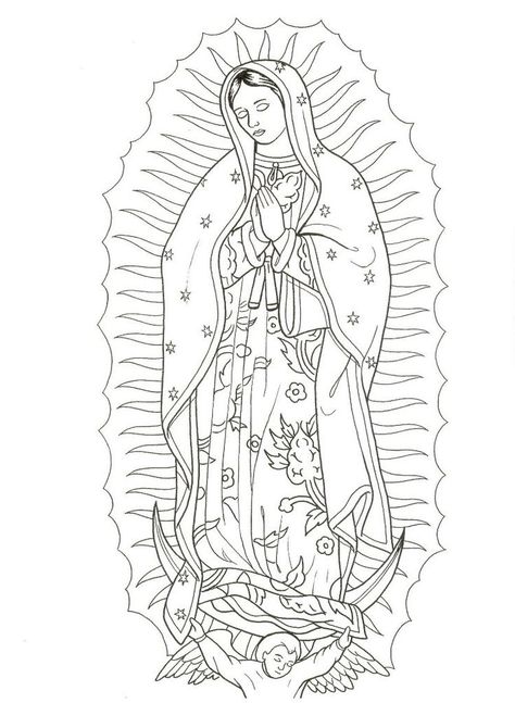 Virgen Mary Tattoo, Christus Tattoo, Virgin Mary Tattoo, Mexican Art Tattoos, Mary Tattoo, Coloring Page Free Printable, Kunst Tattoos, Tattoos Mandala, Chicano Style Tattoo