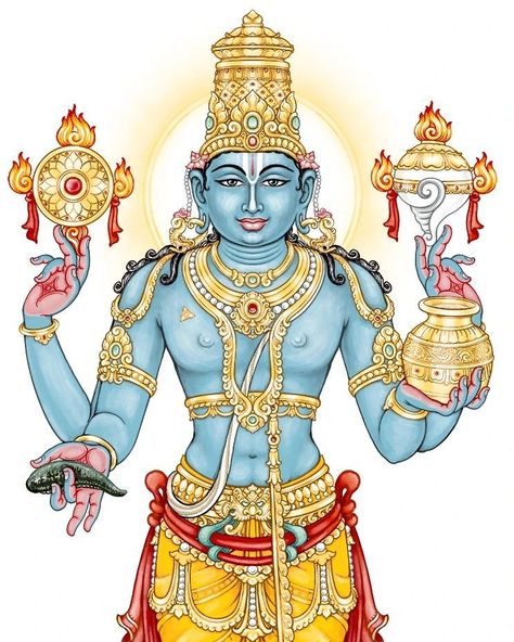 Lord Dhanvantari, God of Ayurveda Drdha Vrata Gorrick wrote : Dhanvantari in colour Say hello to the new and improved... Dhanvantri God Painting, Lord Dhanvantari, Hindu Cosmos, Mysore Painting, God Artwork, Temple Art, Lord Vishnu Wallpapers, Hinduism Art, Goddess Artwork