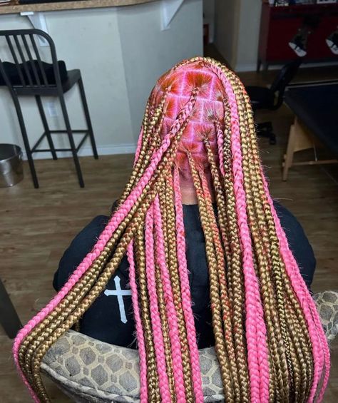 Honey Blonde And Pink Braids, Peekaboo Braids, Braiding Hair Colors, Girl Baddie, Cute Box Braids, Aesthetic Hairstyles, Blonde Braids, Cute Curly Hairstyles, Cute Box Braids Hairstyles