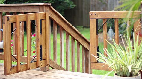 How to Build Gates for a Wood Deck How To Build A Gate For Deck, Gate For Deck, Diy Gates, Deck Gates, Inside Stairs, Wooden Deck Designs, House Projects Diy, Camping Trailer Ideas, Cedar Gate