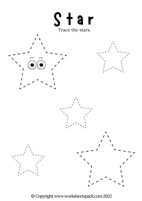 Star Tracing Worksheet, Star Shape Activities For Preschool, Star Tracing, Star Worksheet, Printable Preschool Activities, Printable Stars, Shape Worksheet, Shape Poems, Shape Tracing