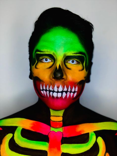 Neon Skull Makeup, Guy Face, Neon Skull, Skull Makeup, Male Face, Body Painting, Halloween Makeup, Face And Body, Face Paint