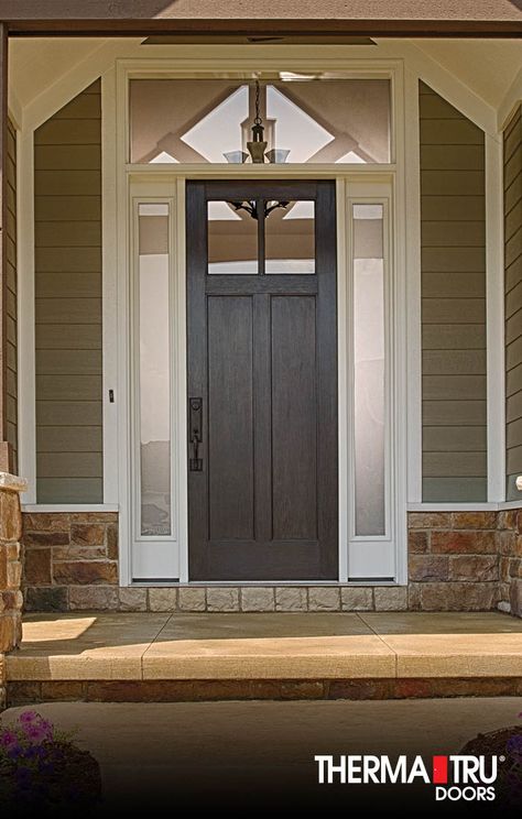 This Classic Craft door features realistic, high-definition vertical Fir grain and is the perfect complement to the mix of natural materials found in many home styles emphasizing the use of natural wood, stone and brick materials. Learn more about this fiberglass exterior door including sizes available and finishing options by clicking the link or contacting your local dealer. Exterior Shaker Doors, Shaker Front Door, Slider Windows, Entry Remodel, Wide Doors, Unique Front Doors, Front Door Inspiration, House Front Door Design, Fiberglass Windows