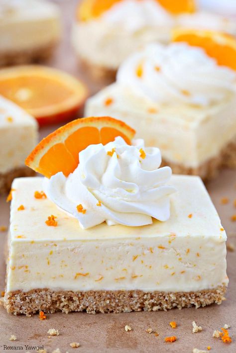 Summer in a bite, these orange dreamsicle pie bars are packed with orange flavor from freshly squeezed orange juice and grated orange rind! Forget the orange flavored jello, these orange dreamsicle pie bars taste so much better! Orange Dreamsicle Pie, Dreamsicle Pie, Squeezed Orange Juice, Orange Baking, Pie Bar Recipes, Orange Dreamsicle, Freshly Squeezed Orange Juice, Pie Bars, Summer Dessert Recipes