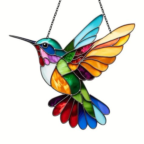 Stunning Colorful Glass Hummingbird Hanging Decor Acrylic - Temu Hummingbird Suncatcher, Bat Decorations, Cardinal Christmas, Window Wall Decor, زجاج ملون, Acrylic Decor, Stained Glass Panels, Window Art, Beaded Garland