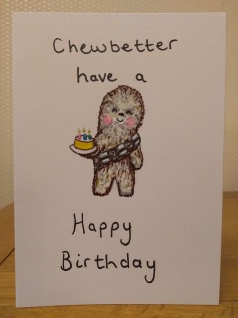 Happy Birthday Chewbacca, Star Wars Bday Cards, Star Wars Card Ideas, Star Wars Cards Birthday, Star Wars Birthday Card Ideas, Star Wars Birthday Cards Diy, Cartoon Chewbacca, Starwars Birthday Card, Chewbacca Drawing