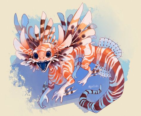 Ash can't think of a fun name on Twitter: "i know lionfish dragon has been done before but i wanted to do my own version... he's just a little dude… " Lionfish Dragon, Sleeping Beauty Maleficent, Draw Animals, Lion Fish, Fantasy Beasts, Disney Sleeping Beauty, Creature Drawings, Fantasy Monster, Fantasy Creatures Art