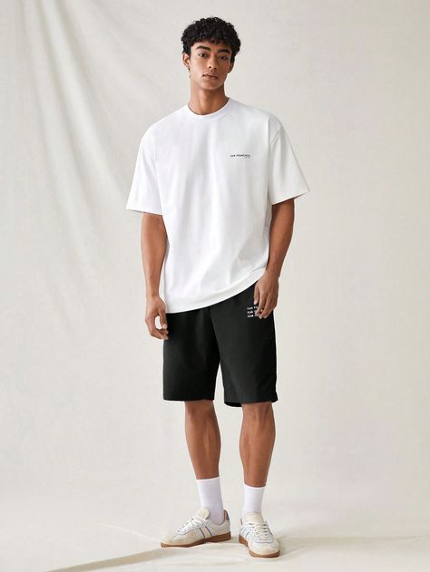 2pcs Teen Boys' Casual Landmark Letter Print Knit Short Sleeve Shorts Set Black     Letter  Slight Stretch  Teen Boys Clothing, size features are:Bust: ,Length: ,Sleeve Length: Teen Boy Style 2024, Cool Outfits For Teens Boys, Male Teen Outfits, Boy Skater Outfits, Shorts And Socks Outfit, Boys Outfits Teenagers, Alec Aesthetic, Teen Boy Outfits Casual