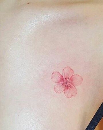 Minimal Sakura Tattoo, Cherry Blossom Tattoo Minimalist, Light Pink Tattoo, Peach Blossom Tattoo, Sakura Flower Tattoo, Pink Flower Tattoo, Candle Tattoo Design, Sakura Tattoo, Pink Tattoo