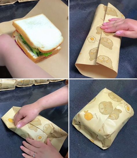 How To Wrap A Sandwich In Wax Paper, Sandwich Packaging Takeaway, How To Wrap A Sandwich, Sandwich Wrapping Ideas, Sandwich Packaging Ideas, Sandwich Shop Ideas, Sandwiches Packaging, Food Packaging Ideas, Sandwich Wrapping