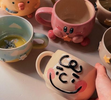 At Home Ceramics, Kirby Icon, Cloud Mug, Home Ceramics, Mug Aesthetic, Cozy Games, Pastel Cupcakes, Sculpture Art Clay, Clay Diy Projects