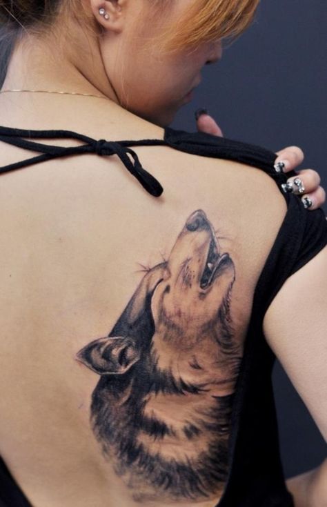 03 Beautiful Wolf Tattoo                                                                                                                                                                                 More Wolf Paw Tattoos, Howling Wolf Tattoo, Wolf Tattoo Back, Wolf Tattoos For Women, Tattoo Wolf, Beautiful Wolf, Wolf Tattoo Design, Back Tattoo Women, Home Tattoo