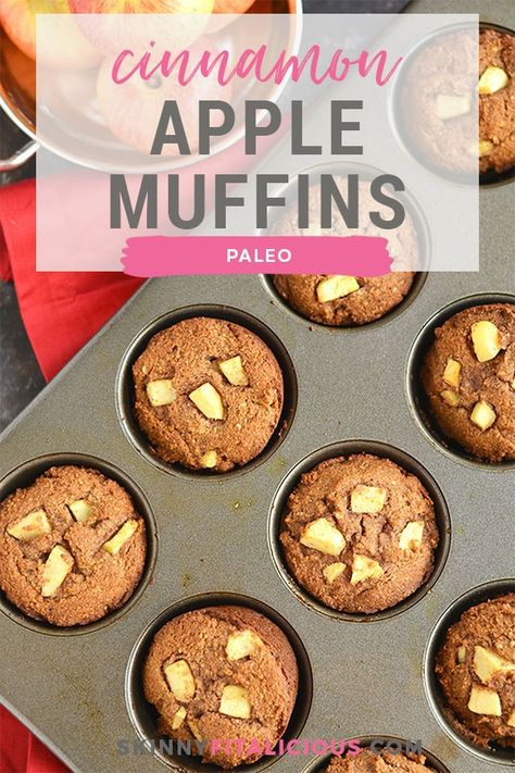 Skinny Apple Cinnamon Muffins are under 200 calories and naturally sweetened! #lowcalorie #apple #muffin #cinnamon #skinny #glutenfree #Paleo #dairyfree #skinnyfitalicious.com Dairy Free Apple Cinnamon Muffins, Keto Apple Muffins Almond Flour, Thm Apple Muffins, Paleo Apple Muffins, Paleo Apple Cinnamon Muffins, Apple Muffin, Whole 30 Dessert, Free Diet Plans, Whole 30 Snacks