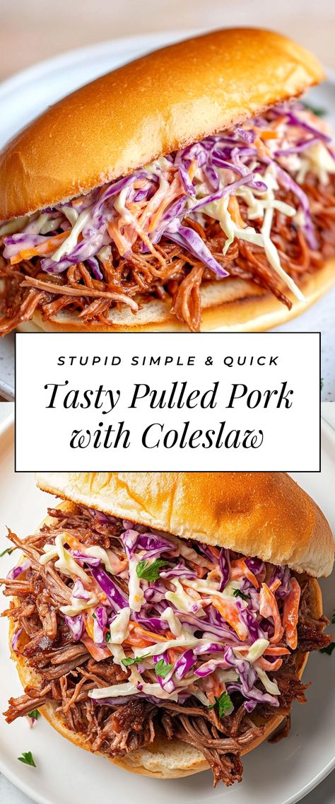 Image for Tasty Pulled Pork with Coleslaw Bbq Pulled Pork With Coleslaw, What To Serve With Pulled Pork Sandwich, Slaw For Pulled Pork Sandwiches, Pulled Pork With Coleslaw, Slaw For Pulled Pork, Barbecue Pulled Pork Recipe, Coleslaw For Pulled Pork, Best Pulled Pork, Bbq Pork Recipes