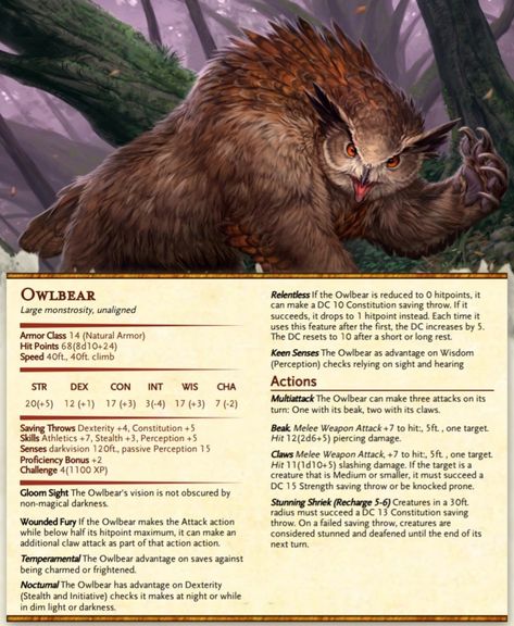 Dungeons And Dragons Villains, Dnd Forest Creatures, Owlbear Dnd, Feywild Creatures, Dnd Mounts, Feywild Dnd, Dnd Villains, Dnd Beasts, Dnd Pets