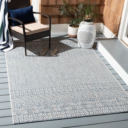 SAFAVIEH Outdoor CY8235-53412 Courtyard Blue / Navy Rug Instantly transform your backyard, patio, deck, sunroom, veranda, or poolside with a rug from SAFAVIEHs remarkable indoor-outdoor Courtyard Collection. This trendy rug is made with enhanced synthetic fibers in a special sisal weave that achieves intricate designs that are easy to maintain. Take outdoor decorating to the next level with this collections inviting assortment of classic and contemporary designs and coveted fashion-forward color Backyard Rugs, Trendy Rug, Outdoor Rugs Patio, Backyard Porch, Stylish Rugs, Indoor Outdoor Rug, Decks And Porches, Geometric Area Rug, Indoor Outdoor Area Rugs