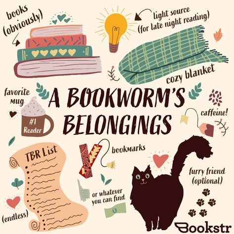 Bookworms actually do need a lot of things other than books, but books are obviously the most important belonging 😊 [🎨Original art by Kendall Stites] [🖋️Article by Abigail Caswell] Book Reading Journal, Nerd Problems, Library Aesthetic, Tea And Books, Types Of Books, Book Nerd Problems, Library Displays, Quotes For Book Lovers, Book Dragon