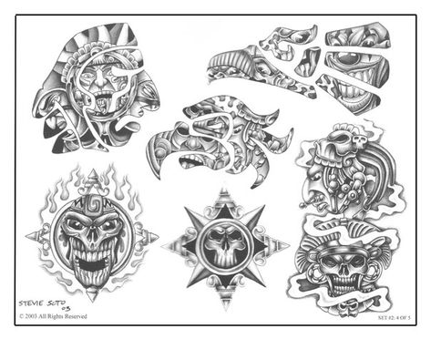 Steve Soto: Tattoo Flash Steve Soto, Easy Skull Drawings, Azteca Tattoo, Aztec Drawing, Mexico Tattoo, Aztec Artwork, Mayan Tattoos, Aztec Tattoos, Mexican Artwork