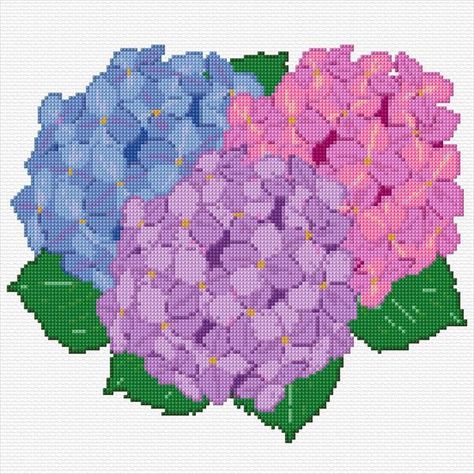 Cross Stitch Calculator, Dmc Thread, Online Pattern, Cross Stitch Designs, Free Patterns, Hydrangea, Needlepoint, Embroidery Design, Pixel Art