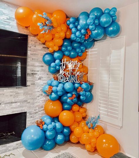 Blue Orange Silver Party Decorations, Orange And Teal Balloon Garland, Teal Balloons, Orange Birthday Parties, Deco Orange, Balloons Galore, Orange Birthday, Orange Balloons, Orange Party