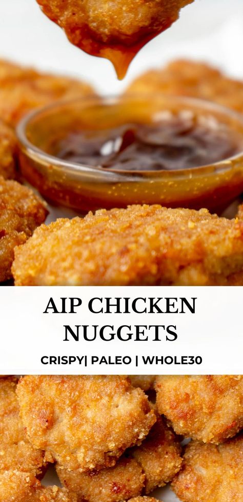 These Whole30, paleo and AIP Chicken Nuggets are quick, easy and so delicious. Made with ground chicken and crispy pork panko, they’re crispy on the outside and juicy on the inside. #aiprecipes #paleorecipes #paleo #aip #aipdiet #autoimmunepaleo #aipprotocol #autoimmunedisease #whole30 #whole30recipes #gamedaysnacks #gamedayfood #healthysnacks #chickennuggets #airfryersnacks #superbowlsnacks #appetizers #aipappetizers #aipsnacks #aipsides #footballfood #superbowl #gameday #healmedelicious Ground Turkey Nuggets, Nugget Recipes, Paleo Chicken Nuggets, Pork Panko, Aip Chicken, Aip Diet Recipes, Fried Chicken Nuggets, Autoimmune Recipes, Autoimmune Paleo Recipes