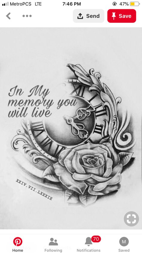 Clock With Angel Wings Tattoo, Chest Memorial Tattoos For Women, In Loving Memory Clock Tattoos, Memorial Tattoos For Brother, Time Clock Tattoo, Tattoo Bein Frau, Time Piece Tattoo, Anker Tattoo Design, Clock And Rose Tattoo