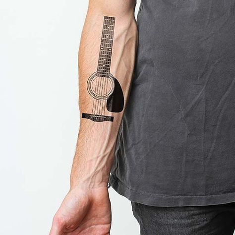 Acoustic Guitar Temporary Tattoo Set #Contemporary, #Guitar, #Tattoo Music Guitar Tattoo, Acoustic Guitar Tattoo, Tatuaje Trash Polka, Guitar Tattoo Design, Music Tattoo Sleeves, Guitar Tattoo, Music Tattoo Designs, Tattoo Zeichnungen, Theme Tattoo