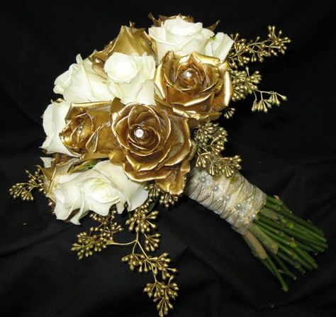 Wedding Bouquets Gold, November Bride, Prom Bouquet, Pearl Pins, Gold Bouquet, Jeweled Bouquet, Vintage Bridesmaids, Bridal Brooch Bouquet, Gold Roses