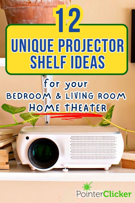 Discover 12 unique projector shelf ideas to transform your bedroom and living room into a home theater haven! Explore versatile setup options, from shelves above the bed to wall-mounted solutions. Our ideas range from cozy bedrooms to spacious living rooms, even fitting for an apartment - perfect for movie buffs and casual viewers alike. Dive into the realm of projector setups for different rooms - be it a basement, classroom, or your very own bedroom. Hidden Projector Ideas, Projector Storage Ideas, Projector In Small Living Room, Projector Over Fireplace, Projectors In Living Room, Shelf For Projector, Projector Setup Ideas Living Room, Projector Shelf Above Bed, Projector Above Bed