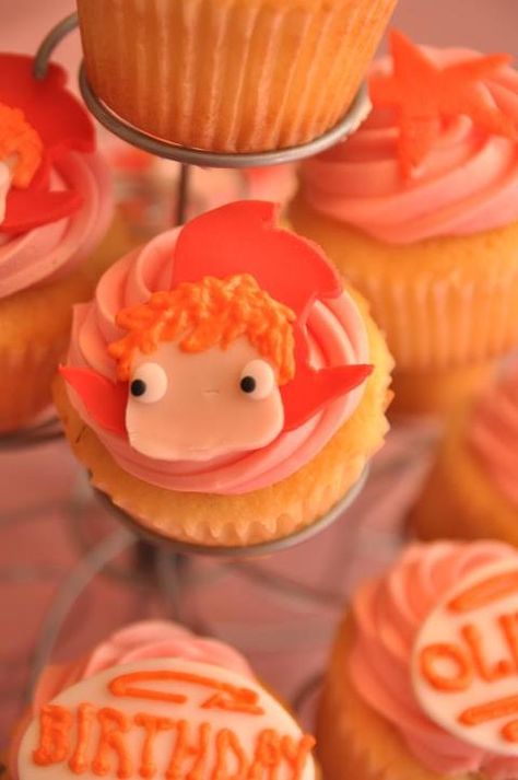 Ponyo Ghibli Cupcakes, Studio Ghibli Treats, Ponyo Studio Ghibli Birthday Party, Ponyo Studio Ghibli Cake, Ponyo Themed Birthday Party, Gibli Studio Birthday Party, Studio Ghibli Cupcakes, Ponyo Cakes, Ghibli Cupcakes