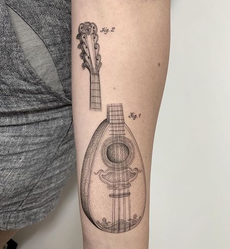 “Technical design of a neapolitan mandolin” Thank you so much Evelina, I had a big pleasure in getting this project on your skin! (swipe… Mandolin Tattoo Designs, Mandolin Tattoo, Technical Design, Tat Ideas, Mandolin, Thank You So Much, Skull Tattoo, Geometric Tattoo, Your Skin