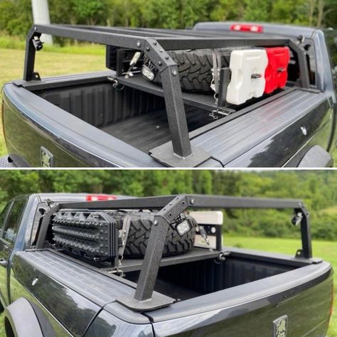 Truck Rack Ideas, Truck Rack Ideas Diy, Jeep Racks, Diy Truck Bed Rack, Tire Shelf, Aev Ram, Diy Bed Rack Truck, Bike Rack For Truck Bed, Truck Bed Bike Rack