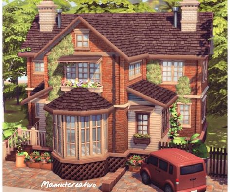 Sims 4 Big Family House 5 Bedrooms, Sims 4 Brick House, Sims 4 Barn House, Sims House Ideas Exterior, Sims 4 House Ideas Exterior, Sims 4 Craftsman House, Sims House Exterior, Sims Cottage House, Sims 4 Houses Exterior